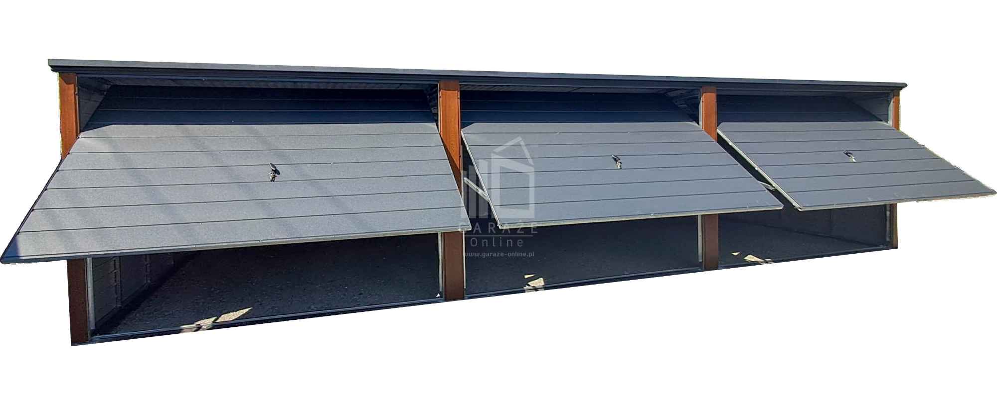 Garaż blaszany 9x5m  3x brama drewnopodobny dach spad w tył  ID990 Lidzbark Warmiński - zdjęcie 1