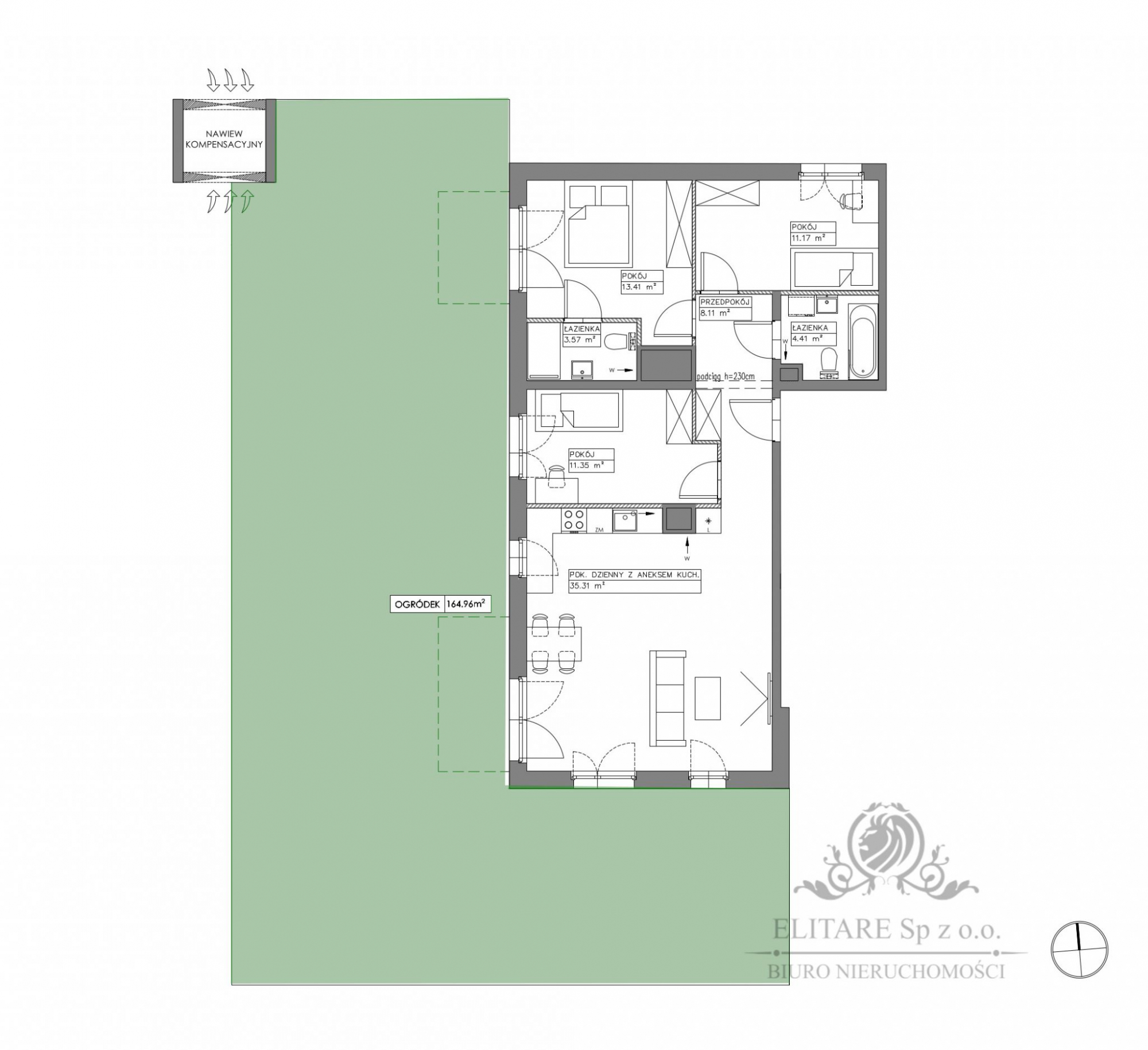 Mieszkanie 4 pokojowe 87,33m2 z ogrodem 164m2/Iwiny Jagodno Iwiny - zdjęcie 3
