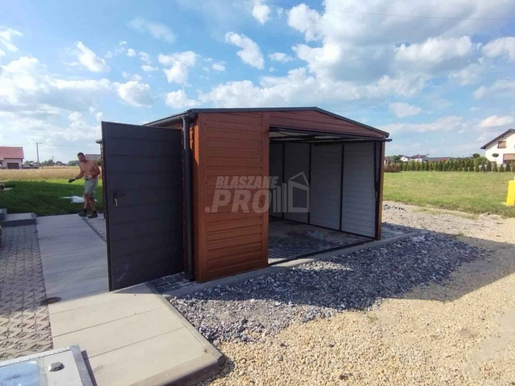 Garaż blaszany 4x6 drzwi - rynny - okno Brąz Dach dwuspadowy GP213 Zielona Góra - zdjęcie 6