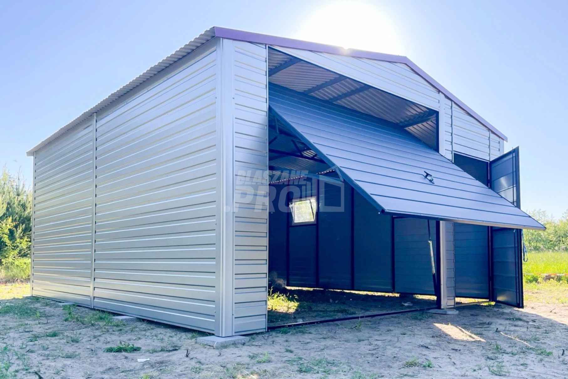 Garaż Blaszany 5,5x6m Brama Uchylna - Drzwi - 2x Okno - Srebrny GP415 Słupsk - zdjęcie 2