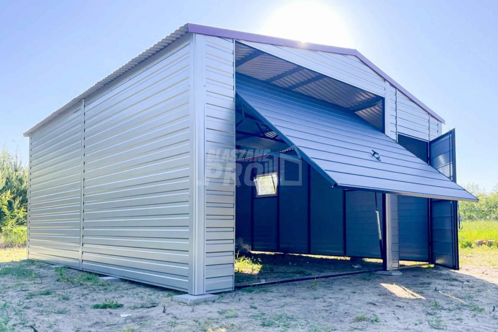 Garaż Blaszany 5,5x6m Brama Uchylna - Drzwi - 2x Okno - Srebrny GP415 Słupsk - zdjęcie 2