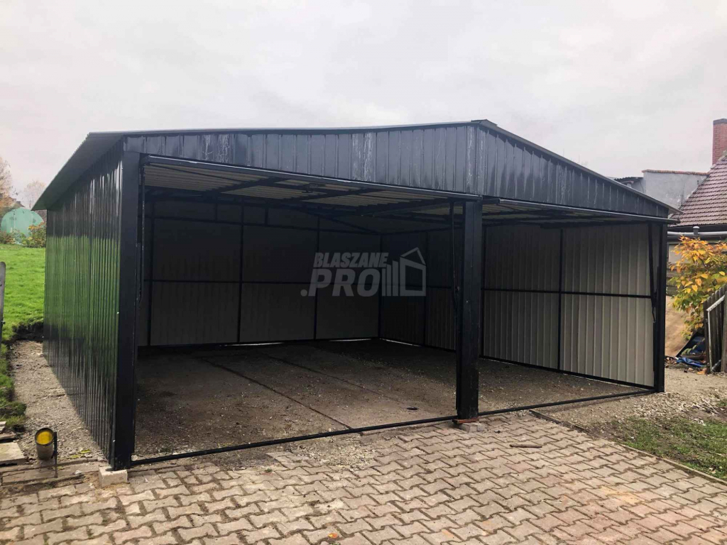 Garaż blaszany 6x6 2x Brama uchylna Czarny Dach dwuspadowy  GP149 Ruda Śląska - zdjęcie 3