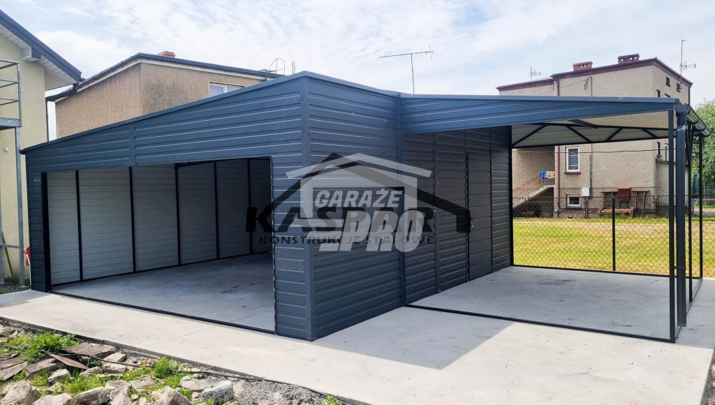Garaż blaszany 7x6 + wiata + drzwi  Antracyt  Dach dwuspadowy GP128 Rybnik - zdjęcie 2