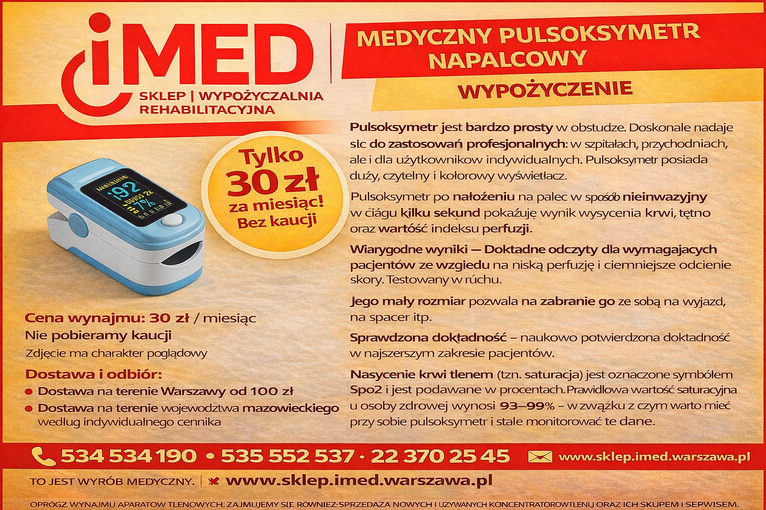 Medyczny pulsoksymetr napalcowy wynajem IMED Bemowo - zdjęcie 1