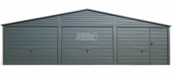 Garaż blaszany 9x6m - 3x Brama - drzwi Antracyt Dach dwuspadowy GP556