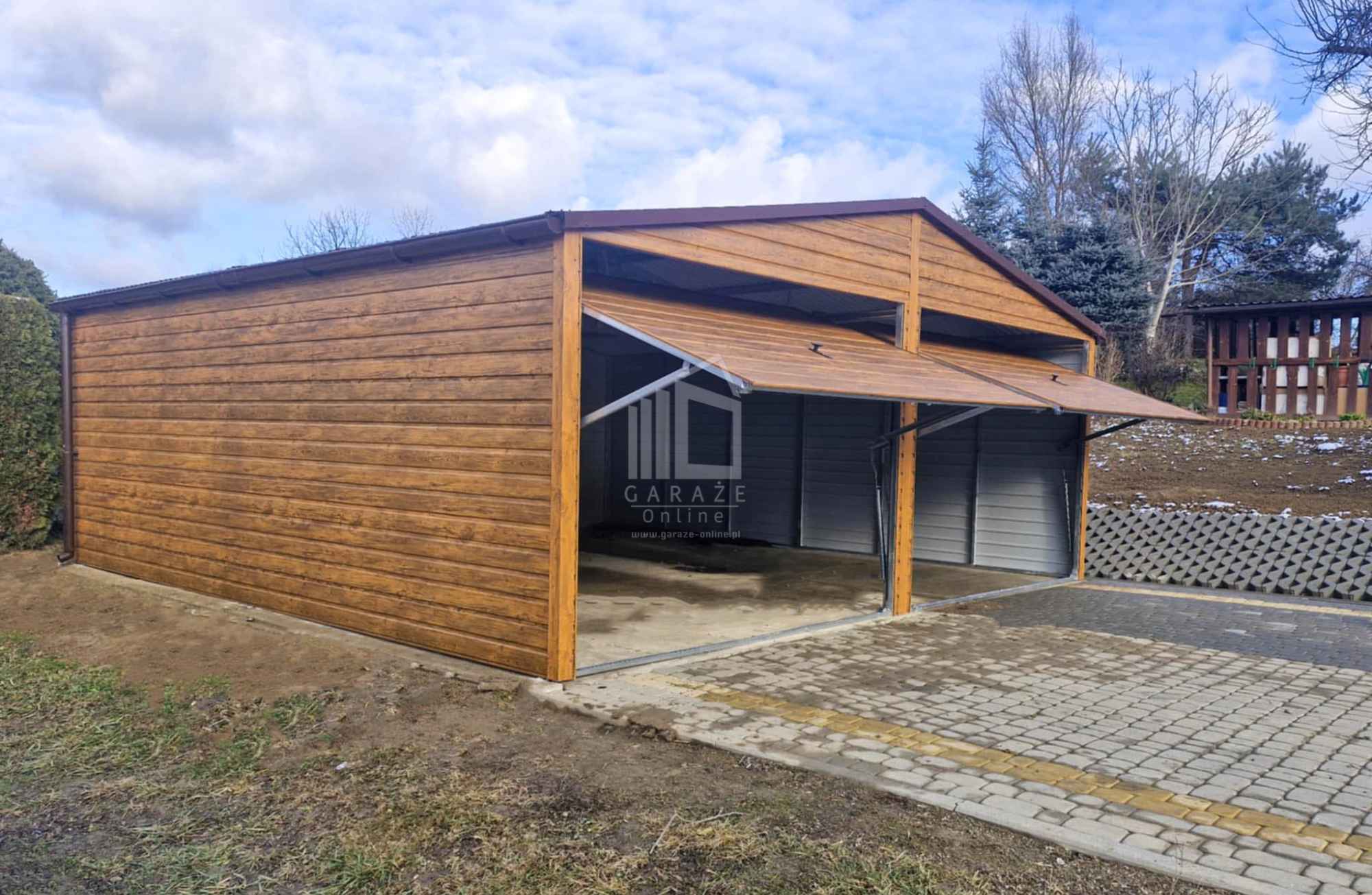 Garaż blaszany 6x6,5m bramy uchylne  drewnopodobny rynny dwuspad ID846 Ruda Śląska - zdjęcie 3