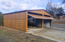 Garaż blaszany 6x6,5m bramy uchylne  drewnopodobny rynny dwuspad ID846 Ruda Śląska - zdjęcie 3