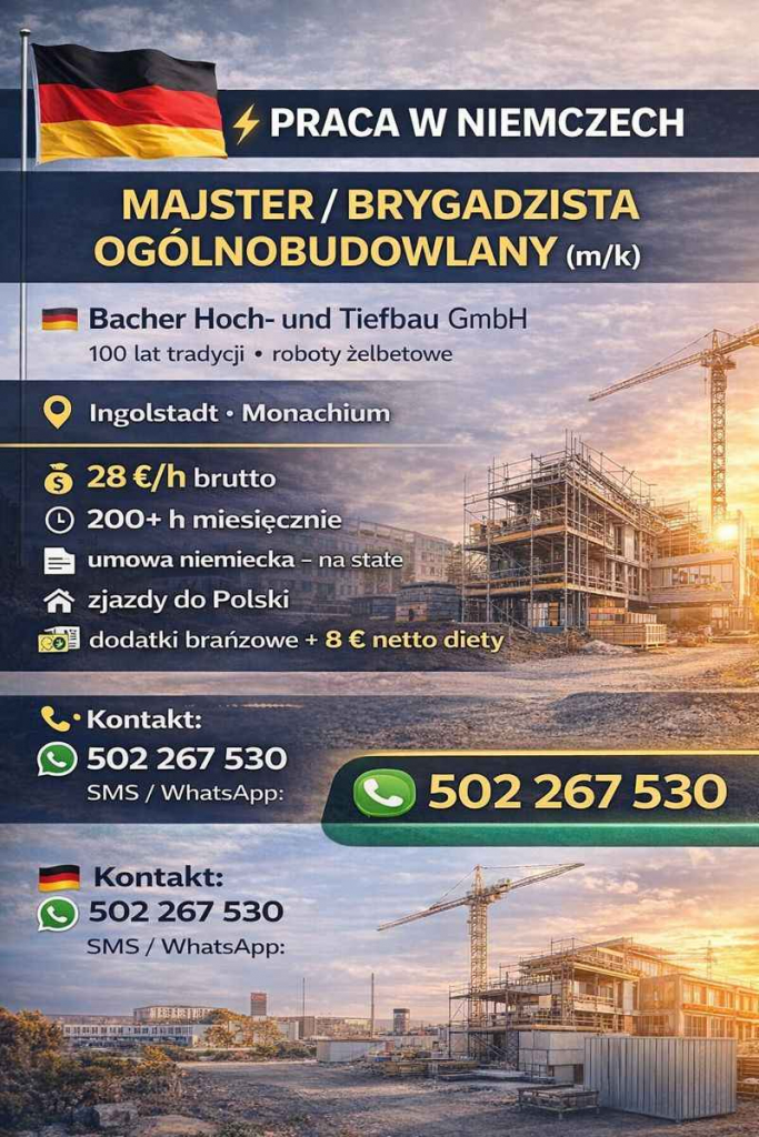 Niemcy. Majster / Brygadzista ogólnobudowlany (m/k). Kalisz - zdjęcie 1