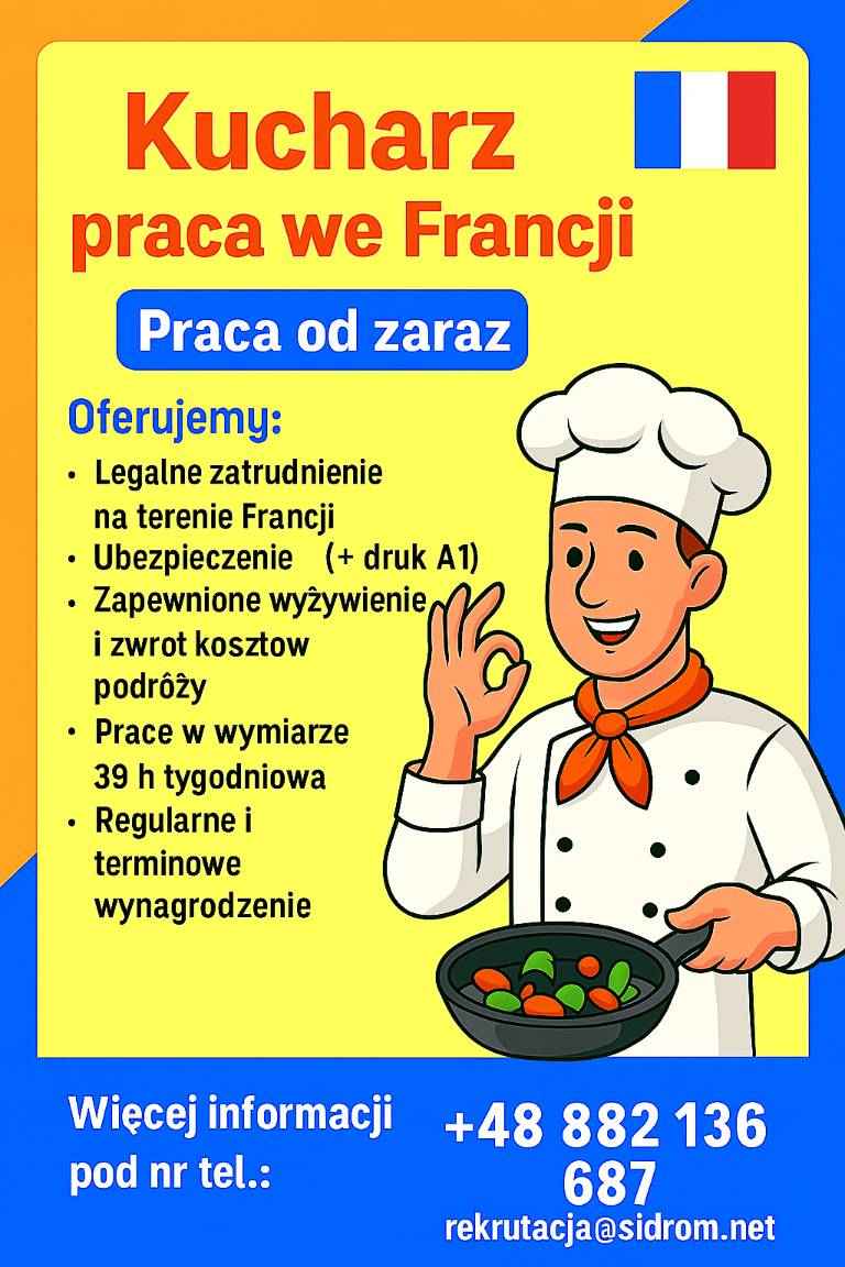 Kucharz praca we Francji Busko-Zdrój - zdjęcie 1