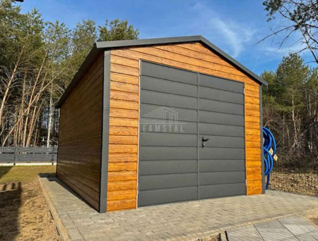 Garaż blaszany 4x6m - Brama dwuskrzydłowa  drewnopodobny dach TS1143 Jelenia Góra - zdjęcie 2