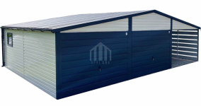 Garaż blaszany 6x6 + wiata 3m - 2x brama - okno - drzwi - rynny SO135