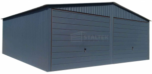 Garaż blaszany 6x5,8 2x Brama uchylna Antracyt Dach dwuspadowy ST116