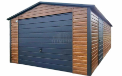 Garaż blaszany 4,5x6 m brama uchylna drzwi drewnopodobny dach  TS1235