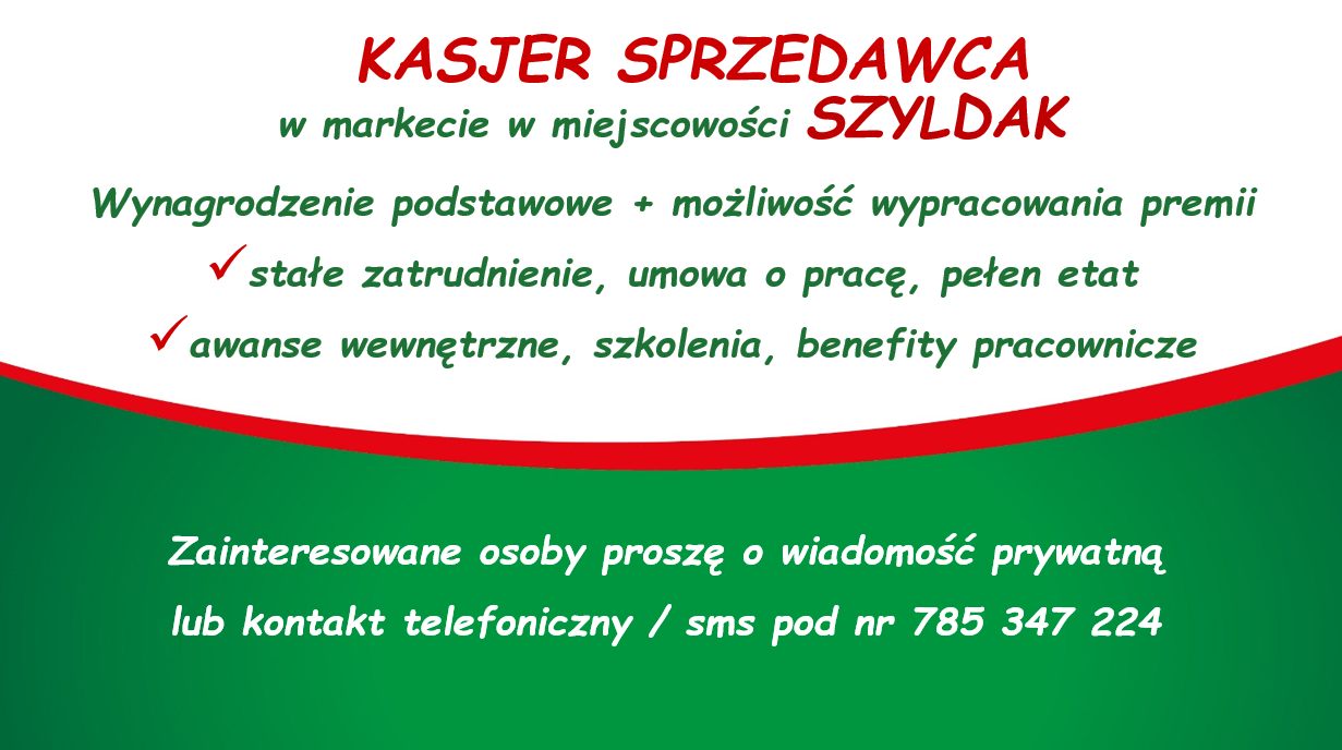 Szyldak - praca w markecie: kasjer-sprzedawca Szyldak - zdjęcie 1