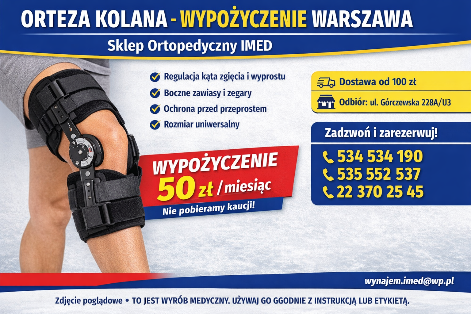 Orteza kolana – wypożyczenie Warszawa | Sklep Ortopedyczny IMED Bemowo - zdjęcie 1