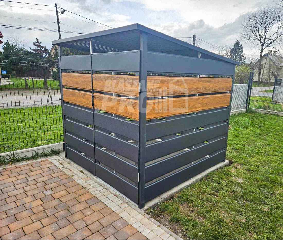 Wiata śmietnikowa 2x2 m antracyt + drewnopodobny - spad w tył GP357 Radom - zdjęcie 4