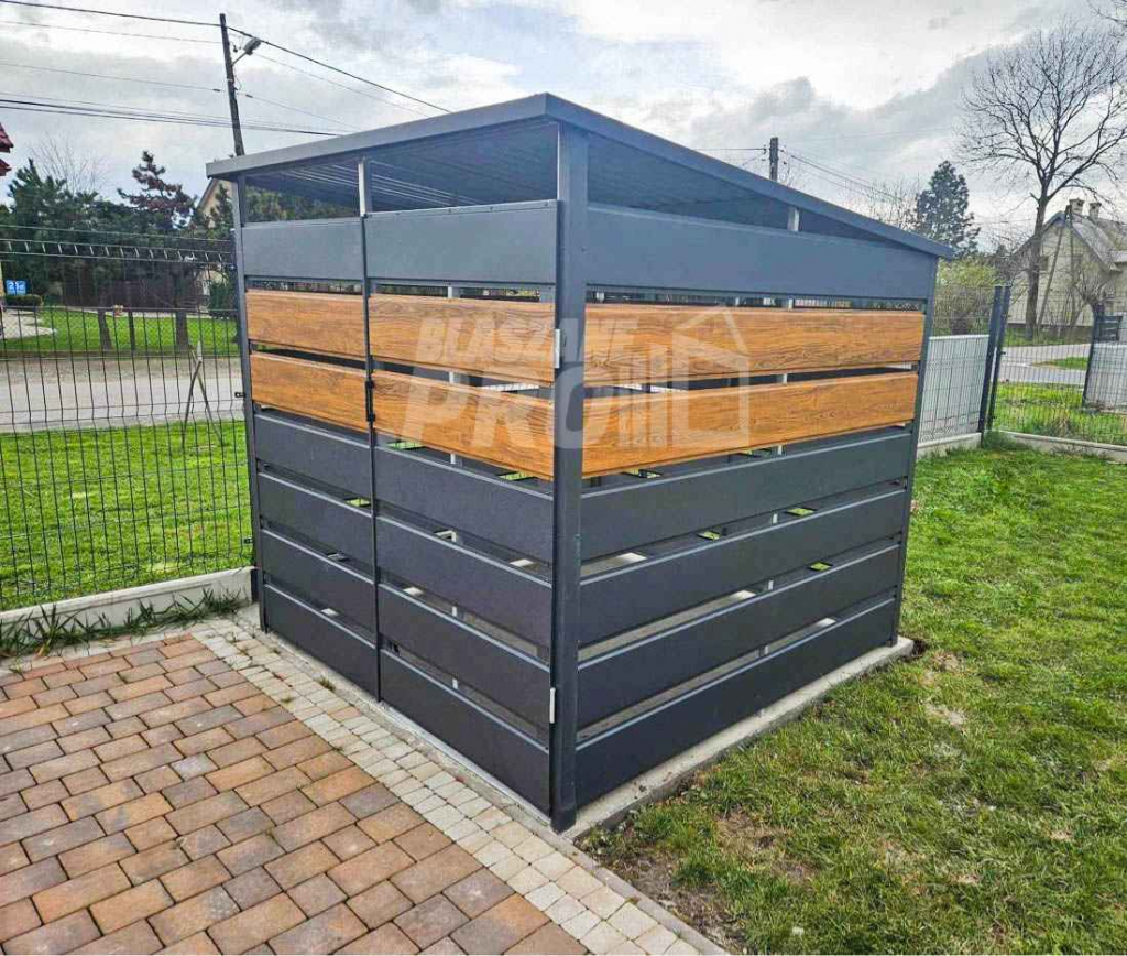 Wiata śmietnikowa 2x2 m antracyt + drewnopodobny - spad w tył GP357 Radom - zdjęcie 4