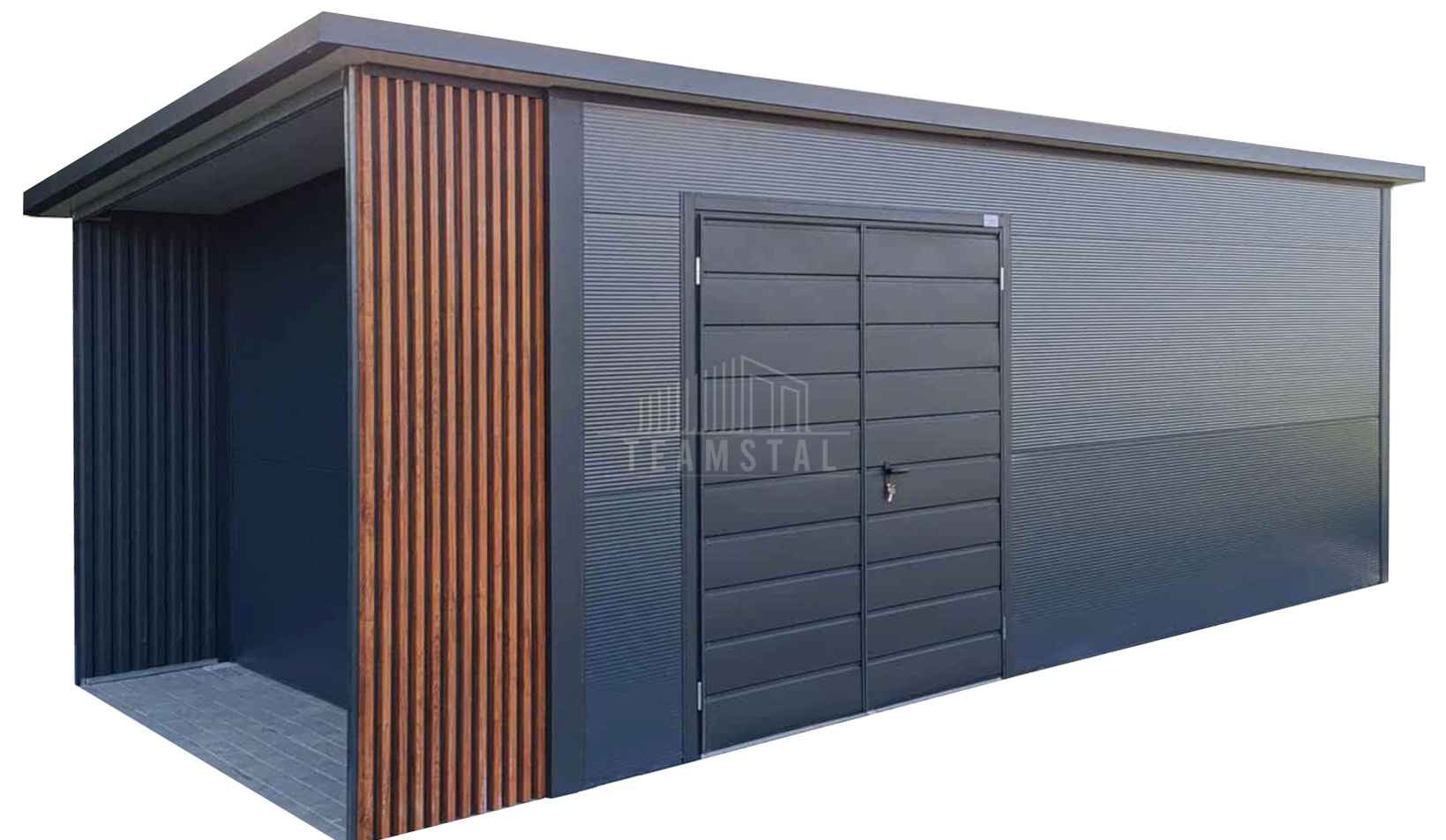 Garaż ocieplany z płyty 5,5x3m wiata 1m + dekor z lameli brama  TS1240 Siedlce - zdjęcie 1