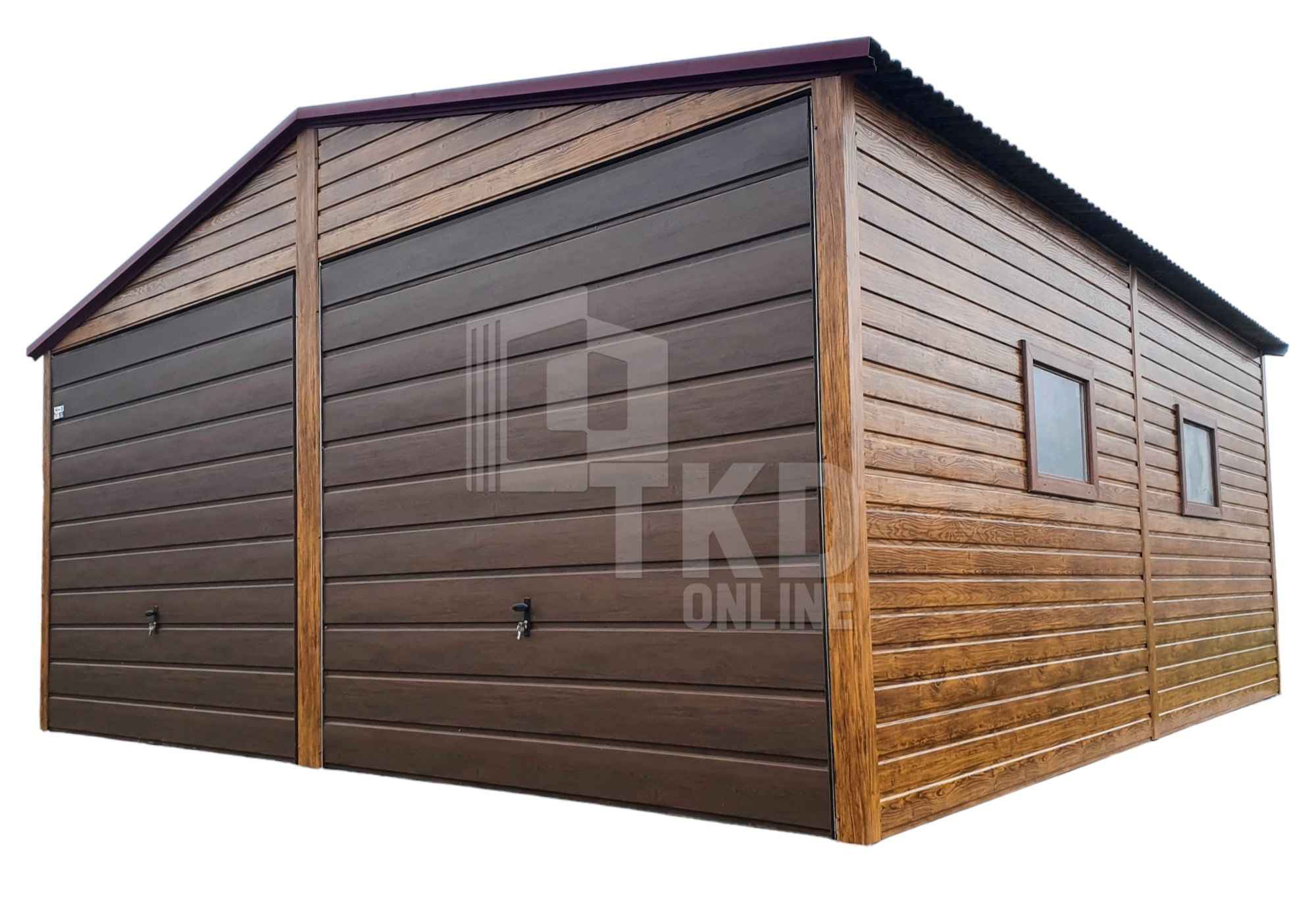 Garaż Blaszany 6x6  Brama uchylna drewnopodobny dach dwuspadowy TKD201 Grunwald - zdjęcie 1