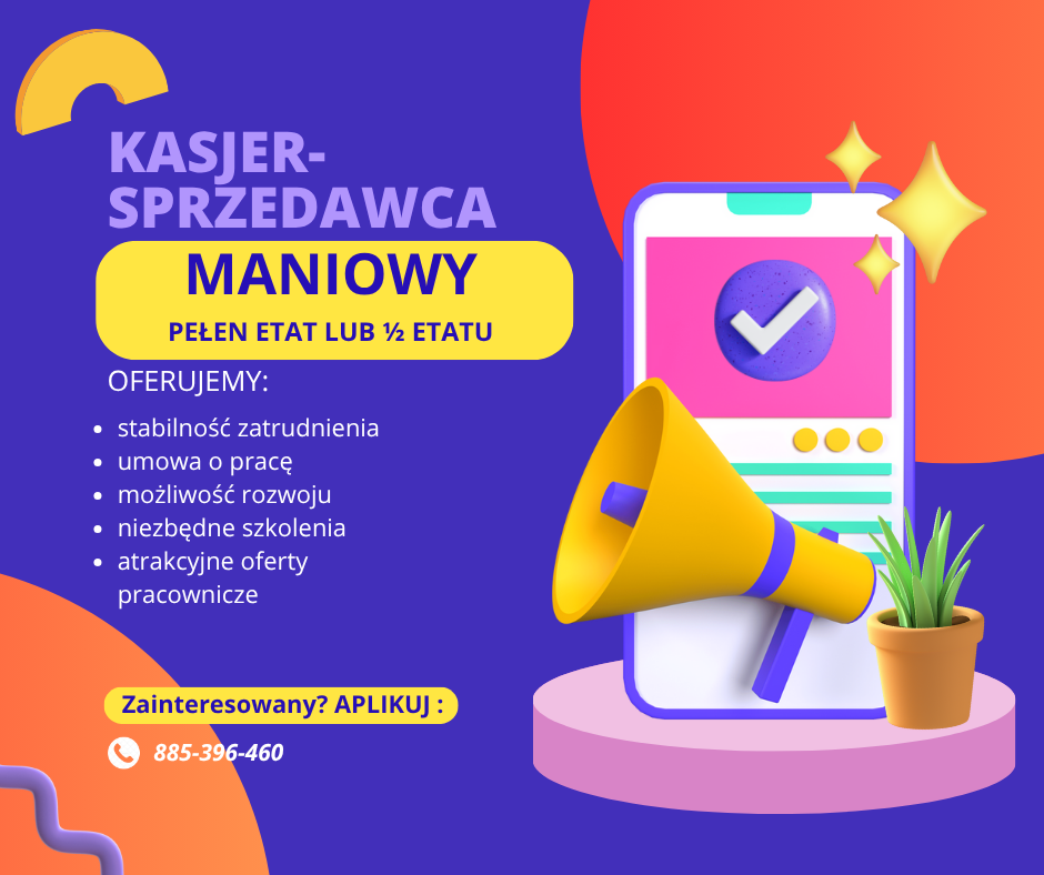 Praca kasjer-sprzedawca, Dino Polska S.A.,  1/2 etatu MANIOWY Maniowy - zdjęcie 1