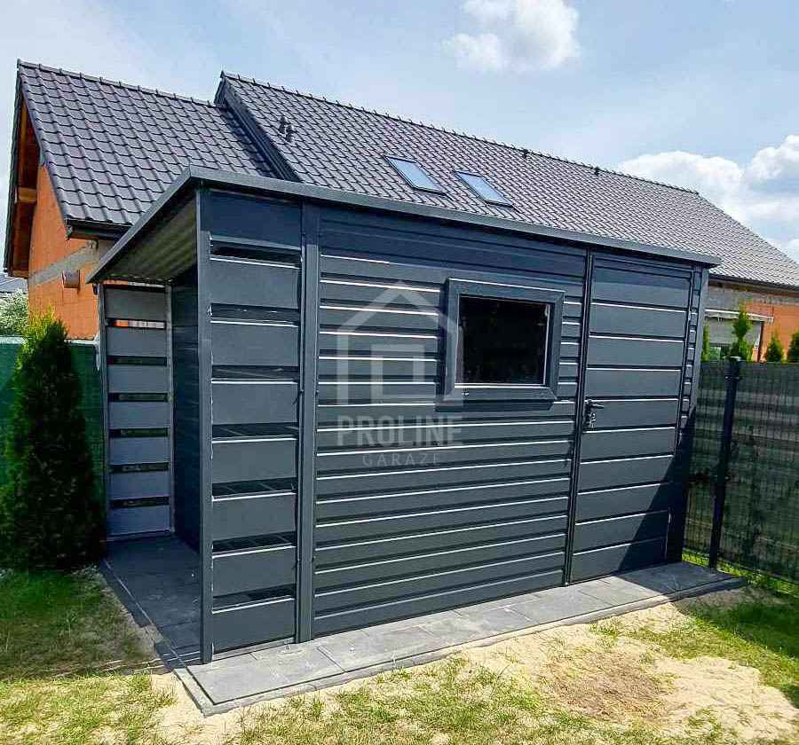 Schowek Domek Ogrodowy 3x2 + wiata 0,5m Drzwi okno dach w tył  PLG102 Szyk - zdjęcie 3