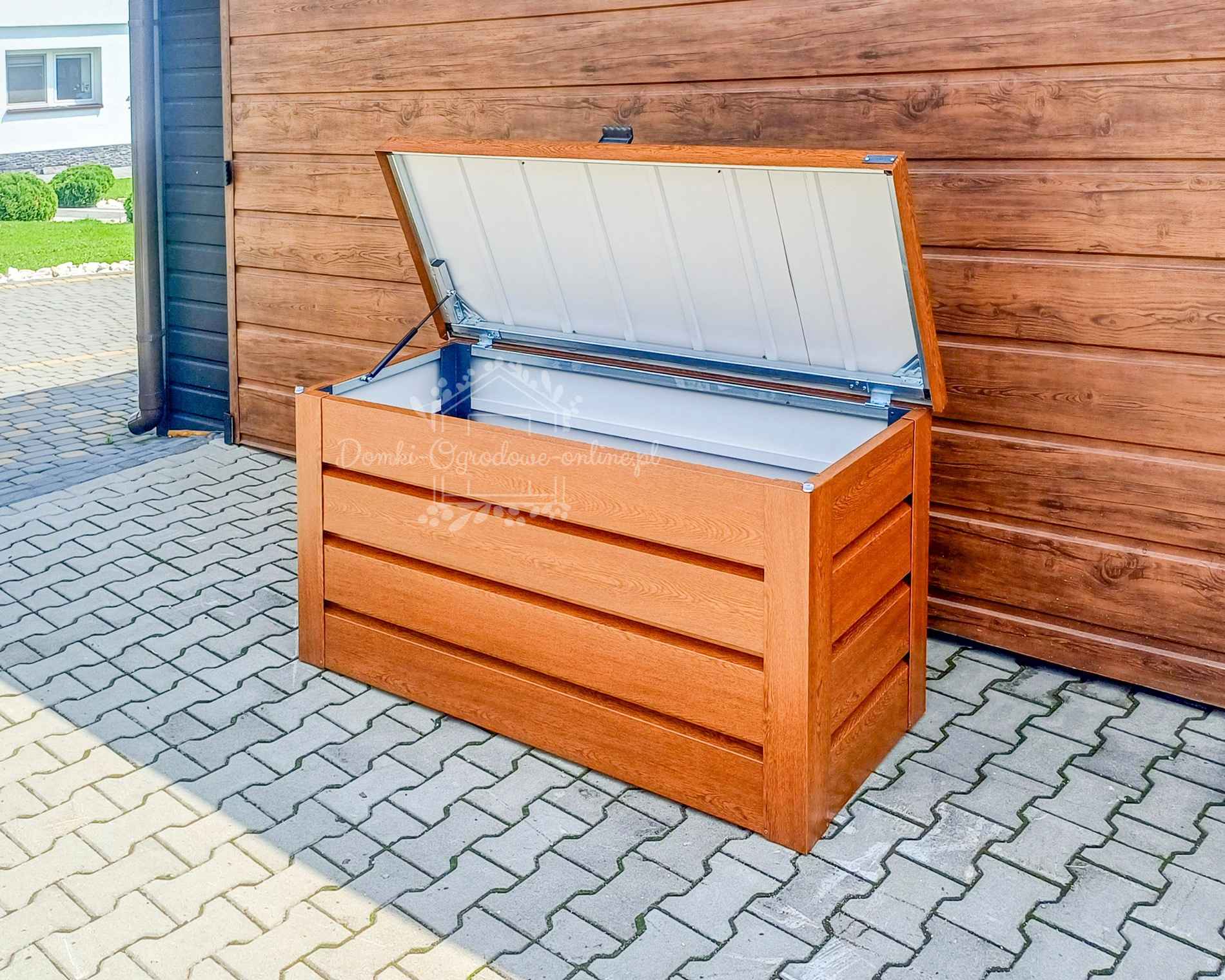 Skrzynia ogrodowa metalowa kufer 120x50x70cm złoty dąb ID863 Żnin - zdjęcie 2
