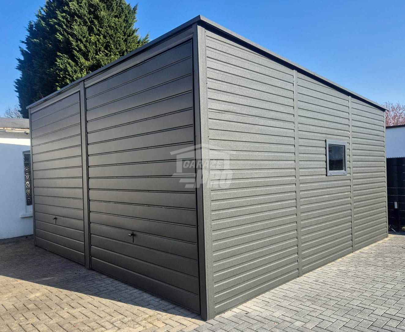 Garaż blaszany 6x6m 2x brama uchylna drzwi okno dach spad w tył  GP594 Ostrowiec Świętokrzyski - zdjęcie 4