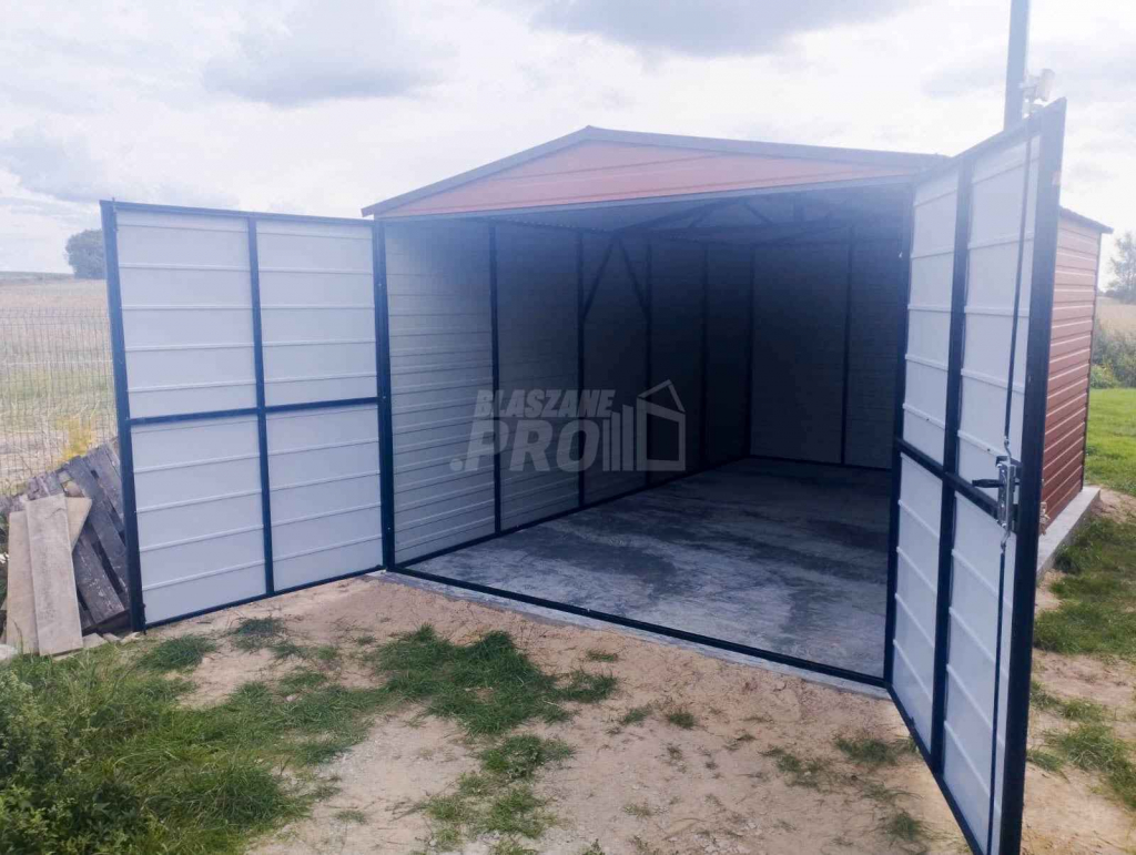 Garaż blaszany 3x5 Brama + drzwi -  Brąz  dwuspadowy GP210 Piła - zdjęcie 6