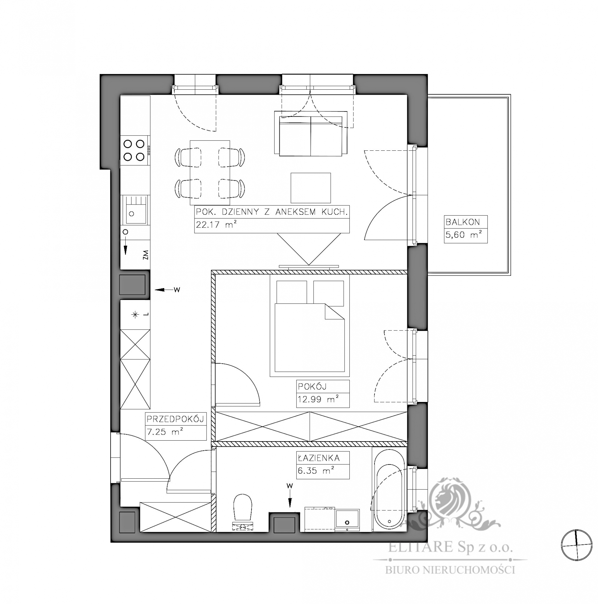 Mieszkanie 2 pokojowe 48,76m2 z balkonem, Jagodno/Iwiny Iwiny - zdjęcie 2