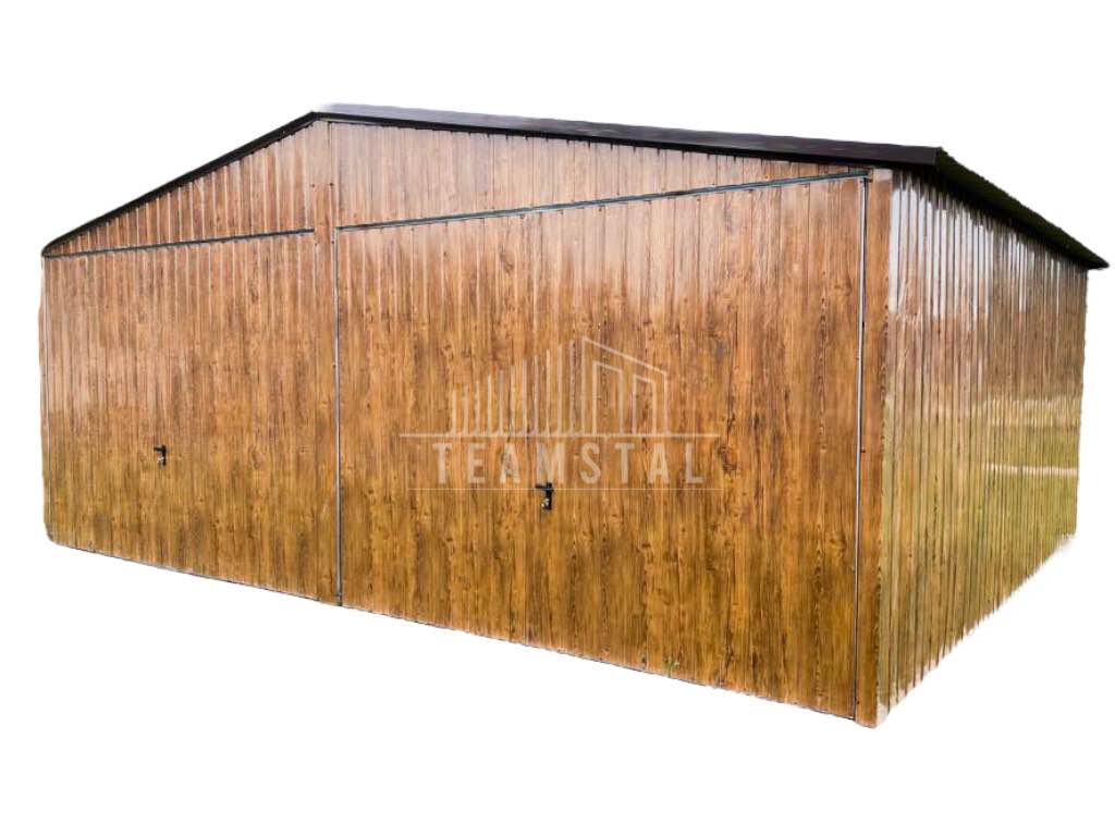Wolnostojący Garaż Blaszany 6x5 2x Brama - złoty dąb Dwuspadowy TS155 Malbork - zdjęcie 1