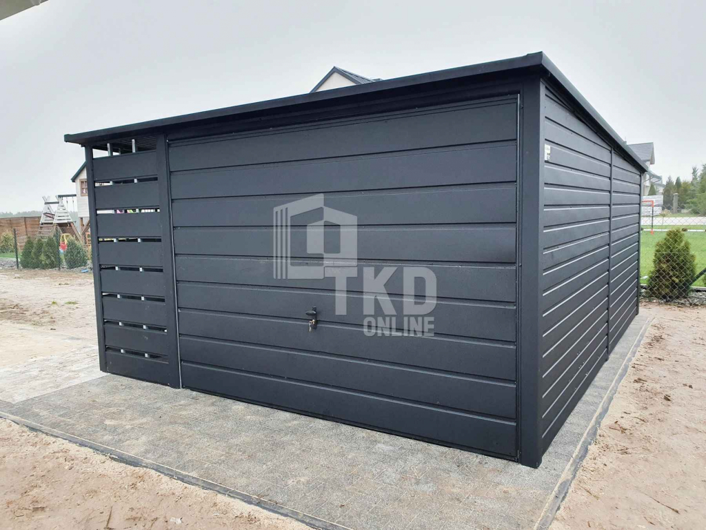 Garaż Blaszany 3x6 + wiata - Brama - Antracyt  dach spad w tył TKD83 Nowogard - zdjęcie 11