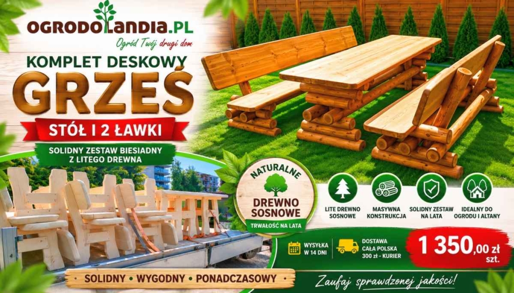 Komplet biesiadny GRZEŚ – stół i 2 ławki Chojnice - zdjęcie 1