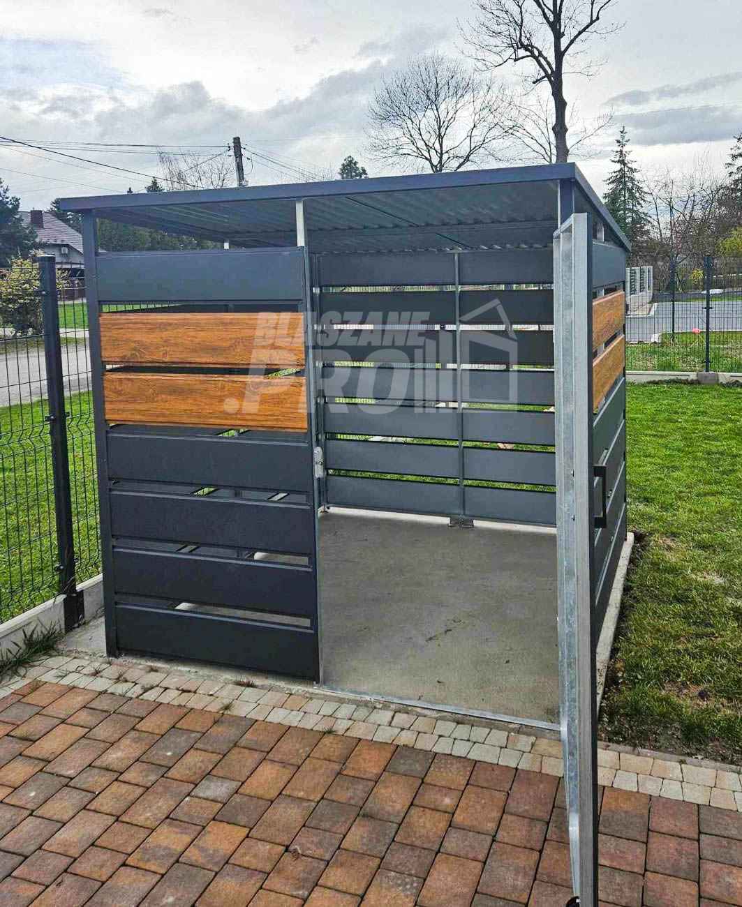 Wiata śmietnikowa 2x2 m antracyt + drewnopodobny - spad w tył GP357 Radom - zdjęcie 6