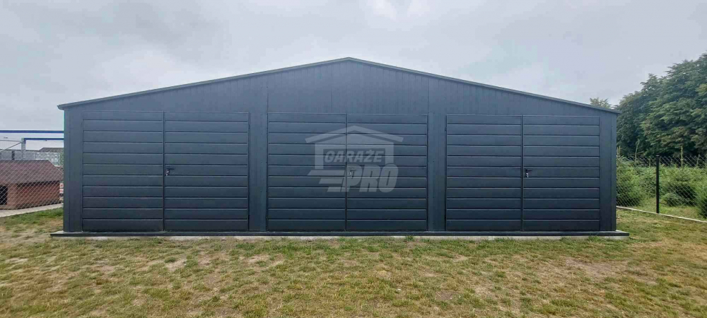 Garaż blaszany 10x6m - 3x Brama - Rynny - Antracyt - Dach GP601 Dobre Miasto - zdjęcie 2