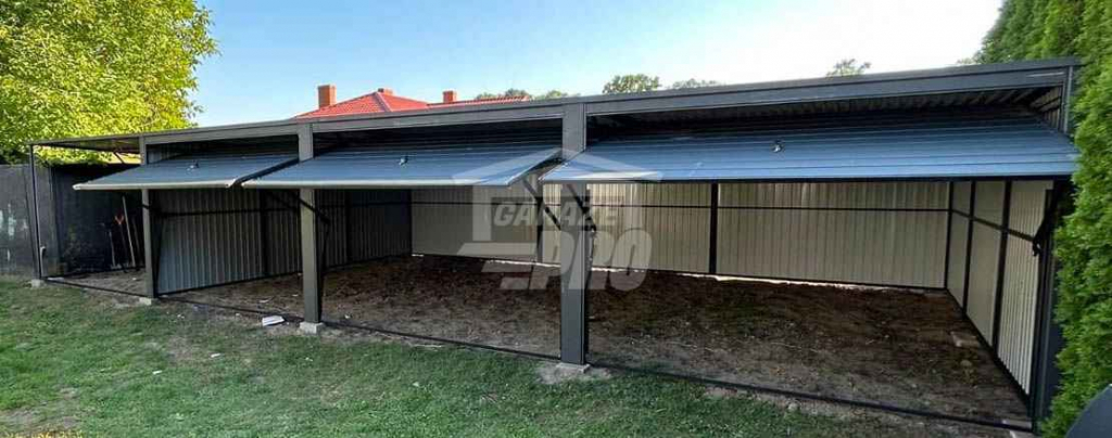 Garaż blaszany 9x5,5 + wiata 3x5,5 - 3x Brama uchylna Antracyt GP218 Wieliczka - zdjęcie 4
