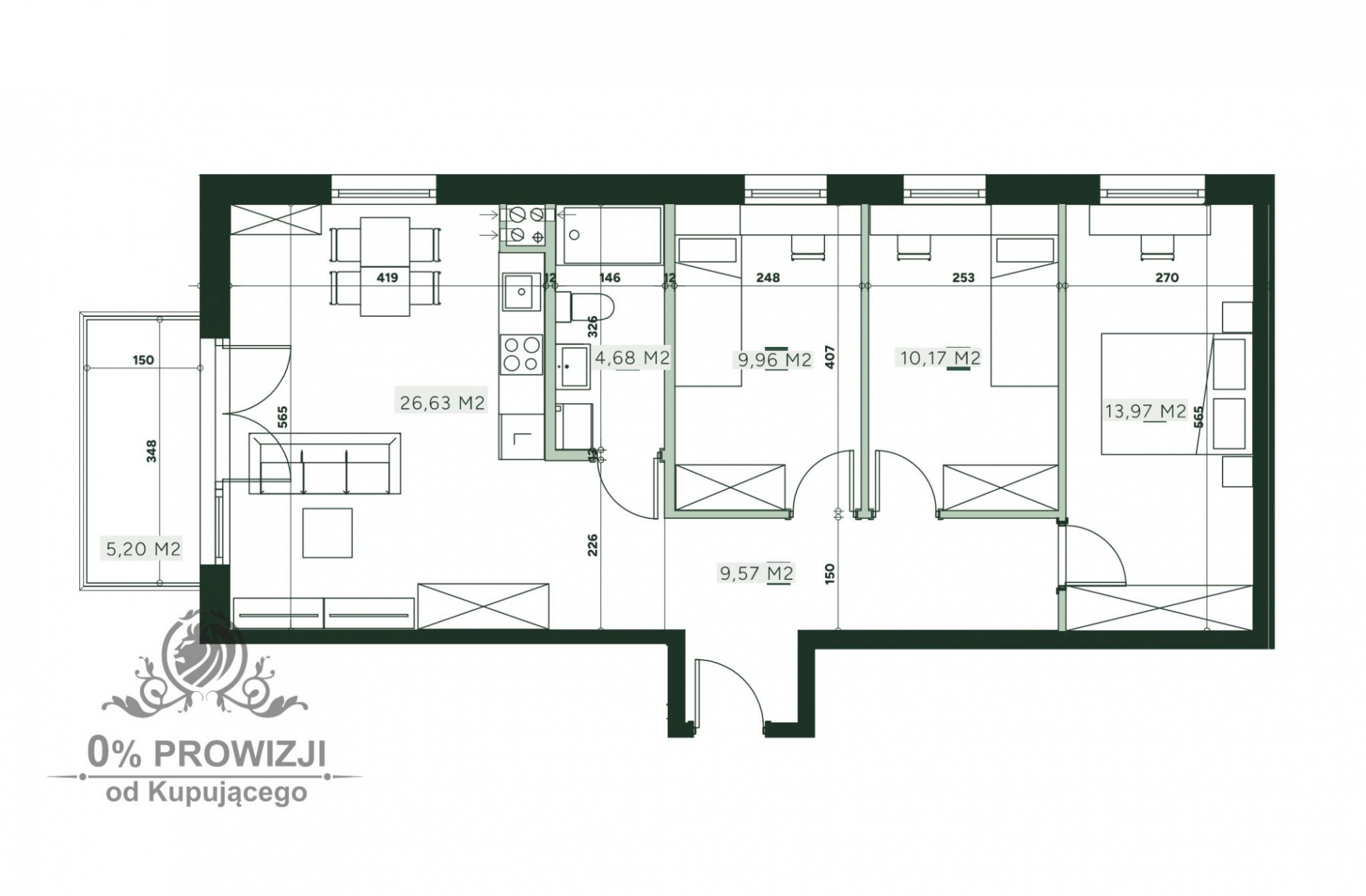 Mieszkanie 4pok. o pow 74,99m2 z balkonem 5,2m2/ Żerniki Wrocław Wrocław - zdjęcie 3
