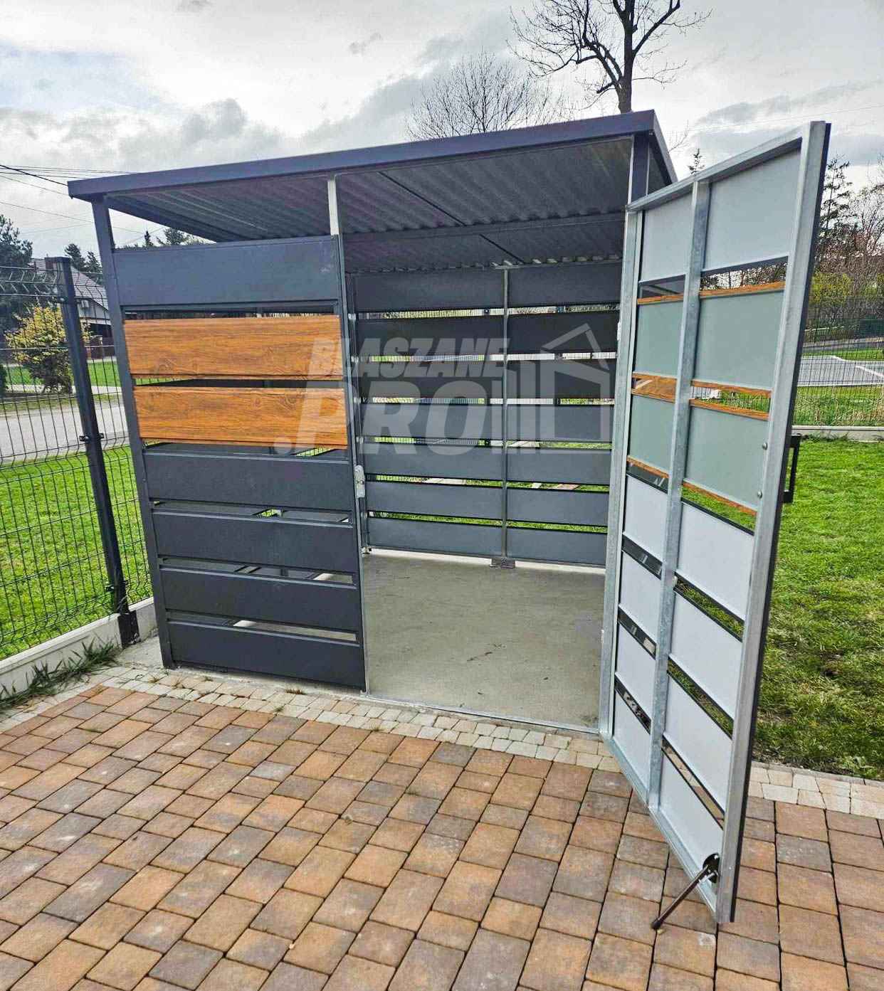 Wiata śmietnikowa 2x2 m antracyt + drewnopodobny - spad w tył GP357 Radom - zdjęcie 3