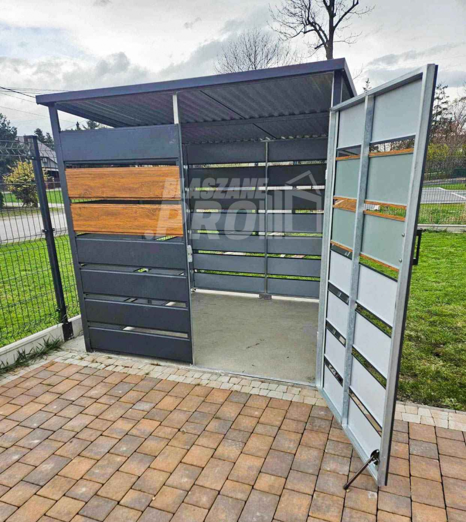 Wiata śmietnikowa 2x2 m antracyt + drewnopodobny - spad w tył GP357 Radom - zdjęcie 3