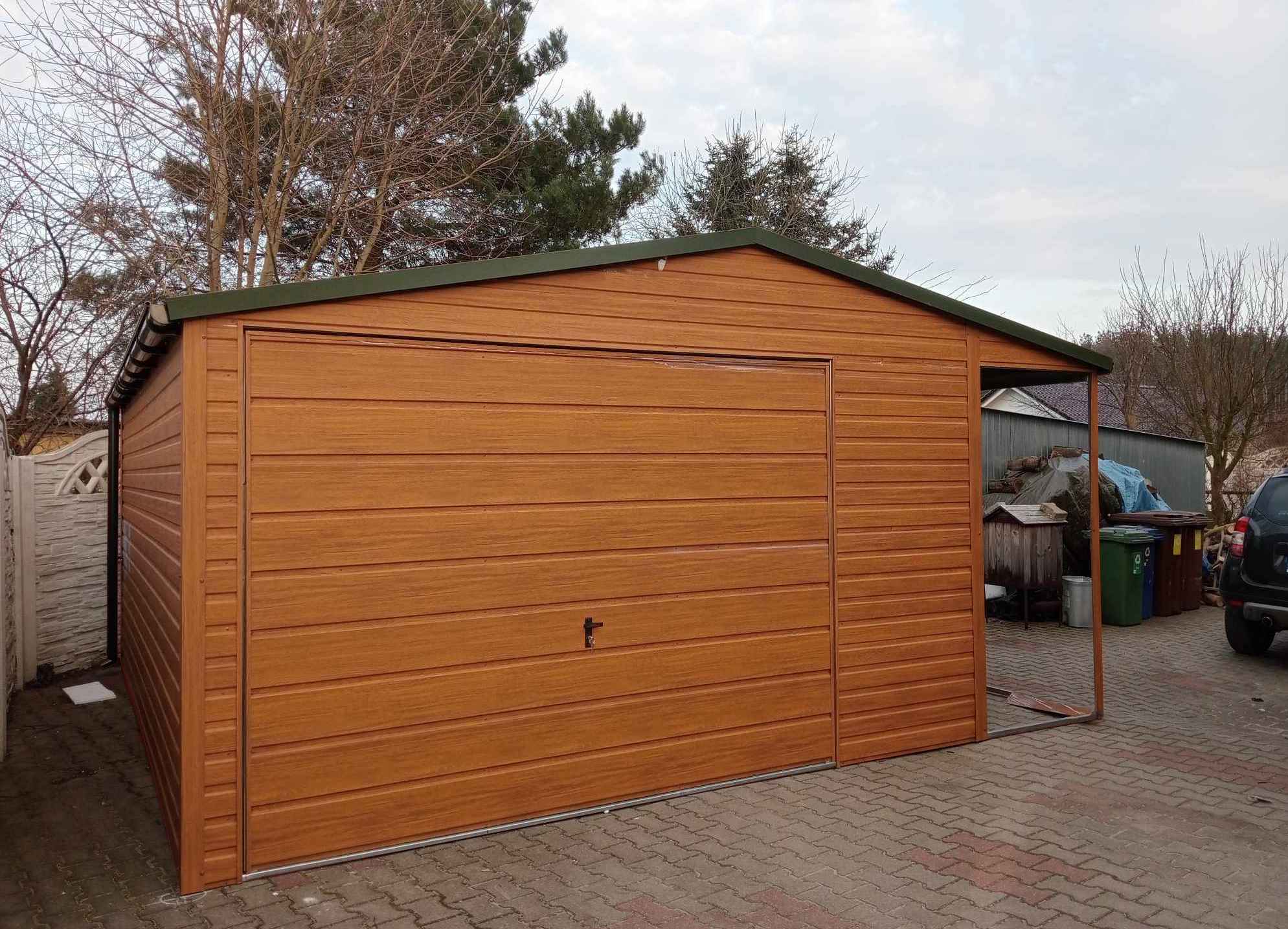 Garaż Blaszany 4×6 Złoty Dąb z Wiatą 1×6 na Słupkach – Profil Ocynk Koszalin - zdjęcie 3