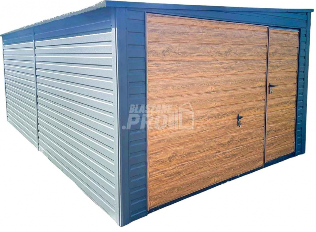 Garaż Blaszany 4x6m Brama Uchylna Drzwi  Antracyt Drewnopodobny GP406 Września - zdjęcie 1