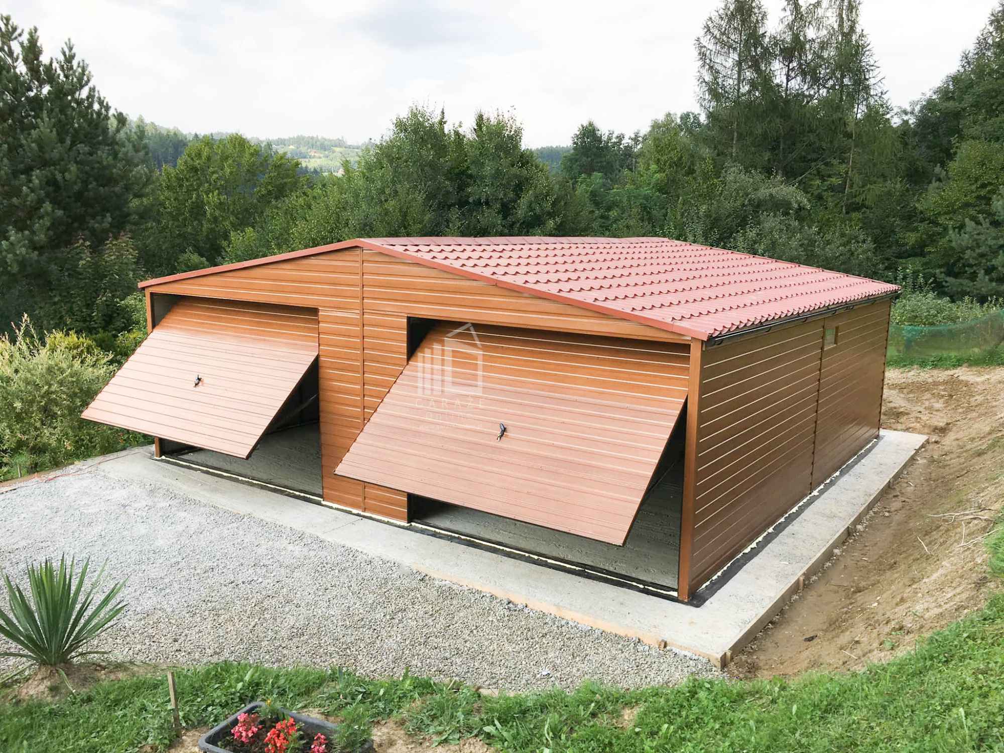 Garaż blaszany 7,5x6m 2x brama uchylna blachodach rynny dwuspad ID795 Niepołomice - zdjęcie 2