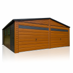 Garaż blaszany drewnopodobny 6×6 dwuspadowy złoty dąb + antracyt
