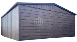 Garaż blaszany 6x6m - 2x brama uchylna  drewnopodobny rynny dach SO169