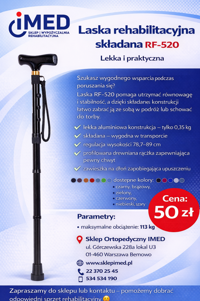 Laska rehabilitacyjna składana RF-520 – lekka, regulowana | Warszawa Bemowo - zdjęcie 1