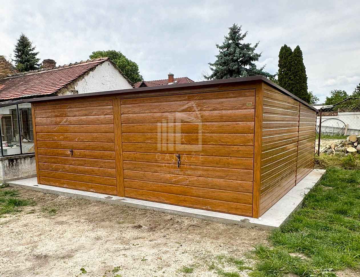 Garaż blaszany 6x6m 2x brama uchylna drewnopodobny rynna dach ID1037 Grudziądz - zdjęcie 4