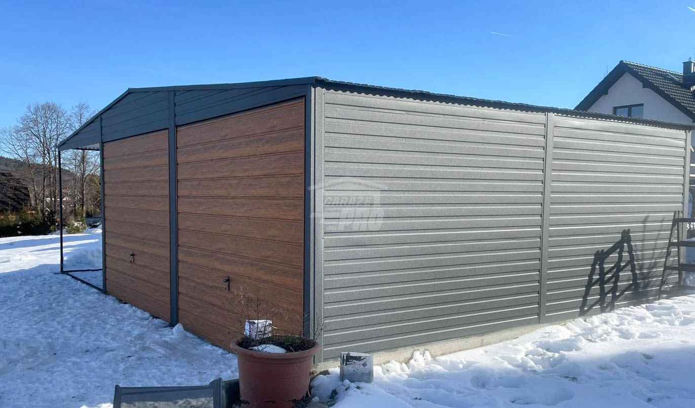 Garaż blaszany 6x6m + wiata 3m  2x brama uchylna dach dwuspadowy GP585 Tychy - zdjęcie 4