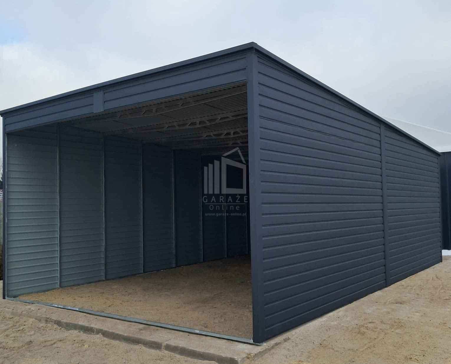 Garaż blaszany - Carport  6x8m - antracyt - dach spad w tył ID976 Wisła - zdjęcie 3