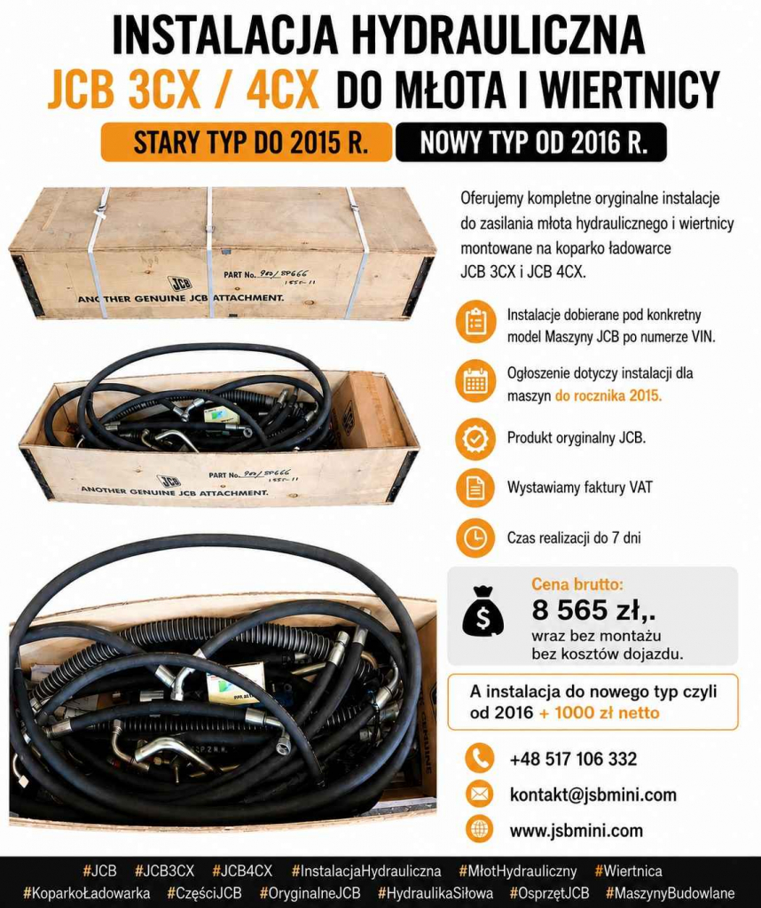 Instalacja hydrauliczna JCB 3CX / 4CX do młota i wiertnicy Toruń - zdjęcie 1