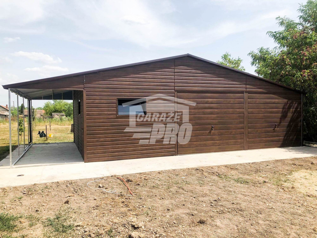 Garaż blaszany 9x6 + wiata 3x6  drewnopodobny Dach dwuspadowy GP135 Toruń - zdjęcie 5