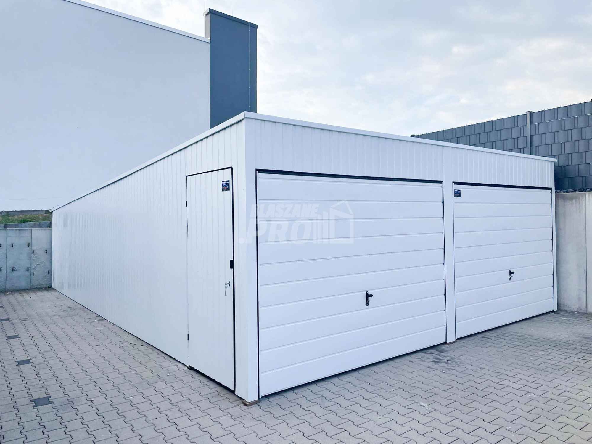 Garaż blaszany 6x7 Brama uchylna x2 + drzwi biały spad w tył GP140 Nowy Dwór Mazowiecki - zdjęcie 5